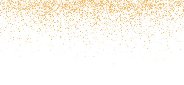 Gold glitter particles effect, sparkling border frame. Falling golden dust isolated on transparent background. Festive decoration texture for greeting card, PNG