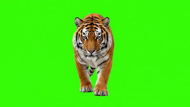 Realistic Tiger Walking Animation on Green Screen Chroma Key Background Isolated Loopable 3D Rendered Wild Animal

