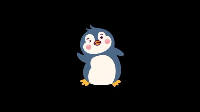 Penguin cartoon hand wave hello, hi 3d animation 