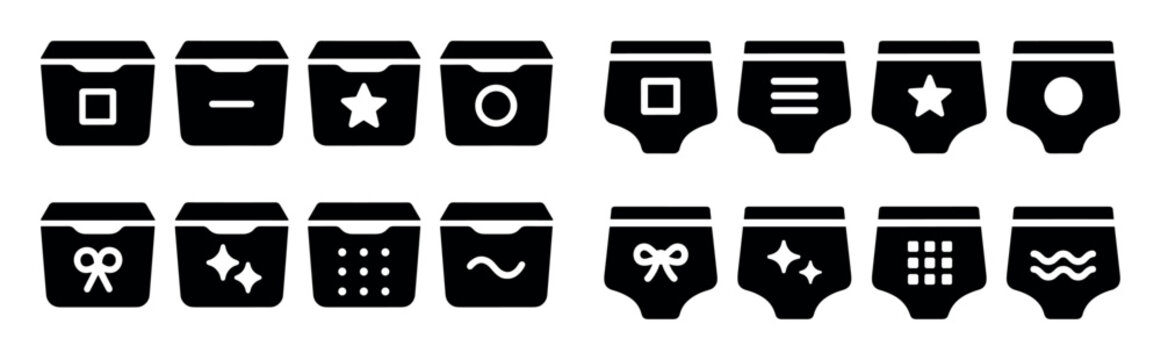 Apparel icons with underwear and symbols solid