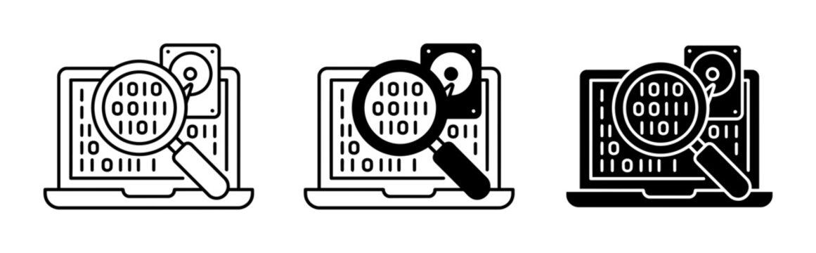 SEO icons, data analysis, laptop graphics, coding symbols, web search vectors