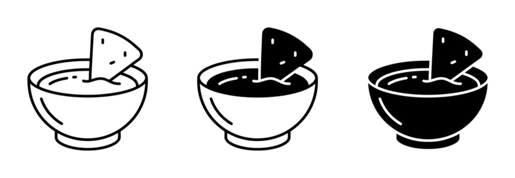 Cheese dip icons, black and white, vector illustrations, food symbols, snack graphics