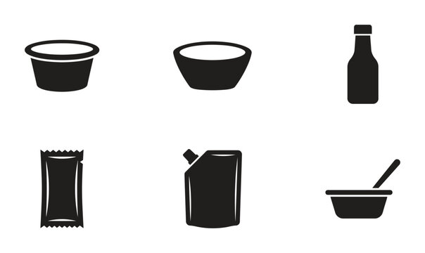 Food and drink icons, black silhouette set, 6 elements, vector graphics