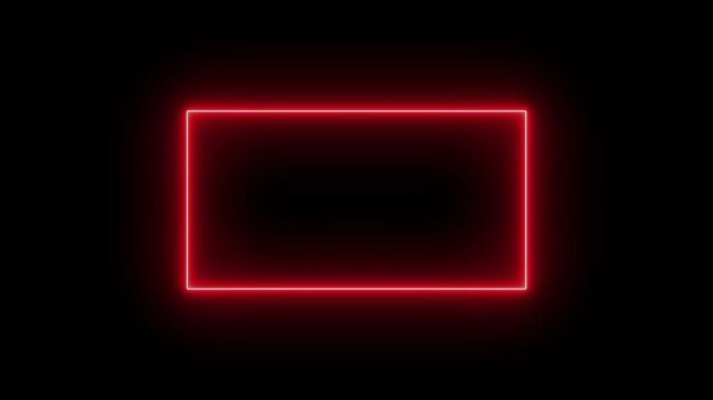 red neon rectangle frame flicker animation on dark background,minimal neon red border light animation overlay,modern electric neon rectangle overlay effect.
