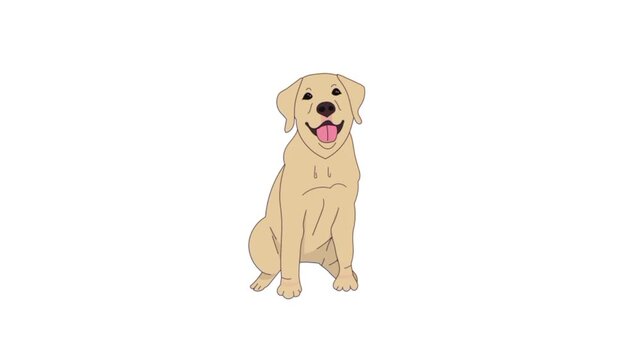 Retriever puppy cartoon 3d. Dog sitting animation 