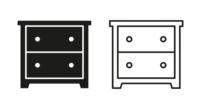 nightstand with two drawers black and line art silhouette