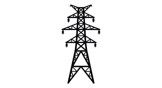 Electricity pylon silhouette against a white background