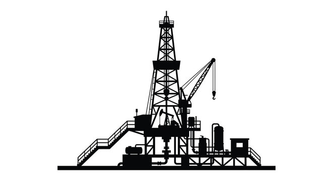 Oil derrick silhouette against a white background