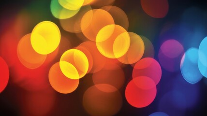 Fototapeta premium Colorful bokeh lights with vibrant blurred circles creating festive abstract glowing background scene