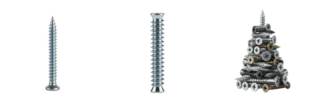Long metallic threaded screw rod bolt fastener hardware PNG on transparent background. Industrial construction fixing tool stock asset.