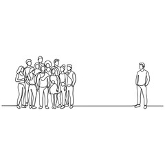 Lone man stands apart from crowd, minimalist line art, individuality concept © agus