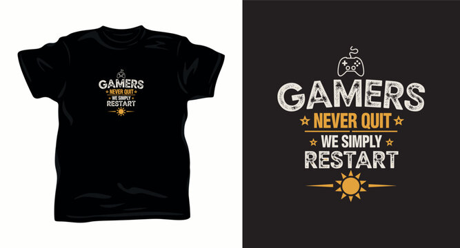Gamers never quit we simply restart retro gaming t-shirt design.