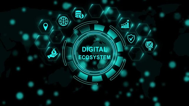 Digital ecosystem Natural language processing AI Artificial intelligence. Motion graphics of concept. 4k video animation