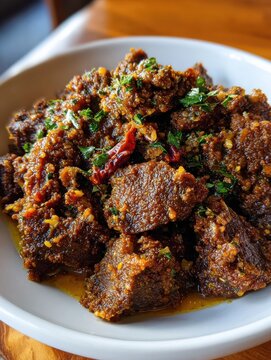 Ethiopian kitfo leb leb dish with spiced butter and mitmita served in a restaurant setting