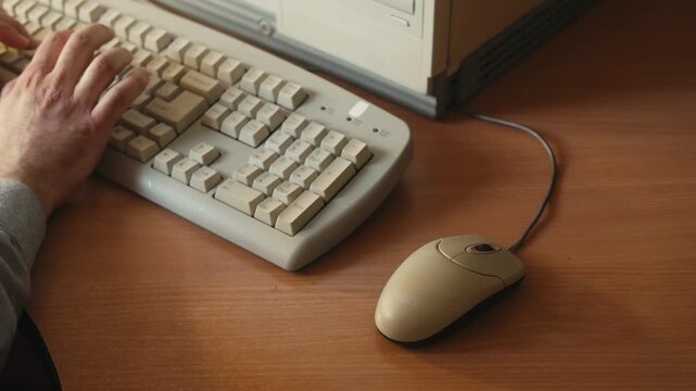 Retro pc computer gaming, Desktop vintage with loading code console, programmer making scripts, green basic screen, Old computer studio close-up, retro wave display, late 90s PC.