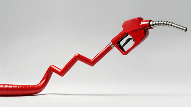 Fuel price volatility concept with gasoline nozzle and fluctuating upward line