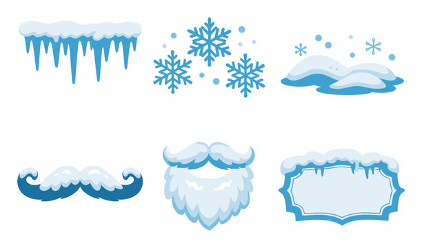 Cartoon winter elements showing snow, ice, and frozen facial hair, ideal for seasonal and cold weather concepts