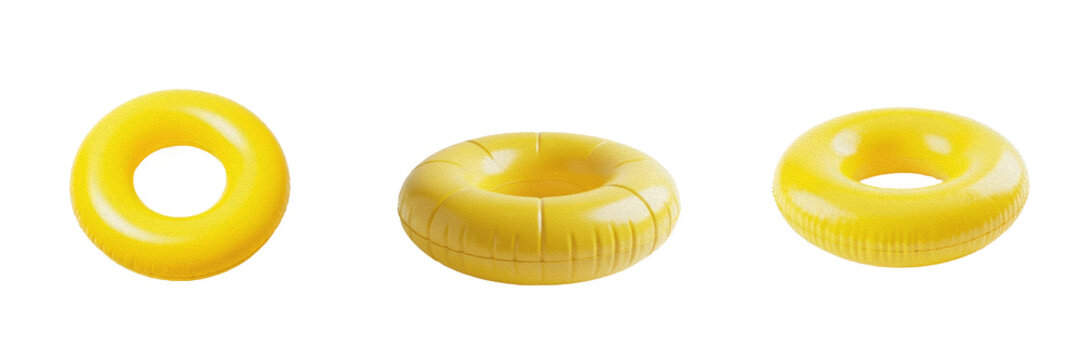 Set of Yellow Inflatable Swim Ring Circle Pool Float Donut Water Tube PNG Collection
