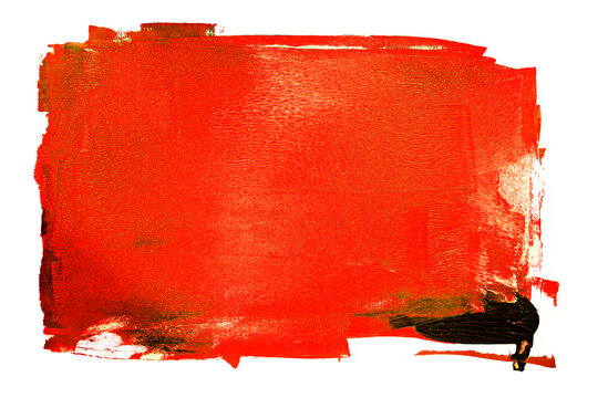Vibrant orange paint brush stroke texture isolated on white background
