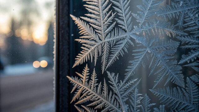 Beautiful frost patterns on a window glass