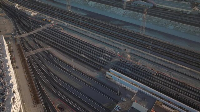 Railway Train Yard Los Angeles River and Indusrial Complex Drone Aerial Footage