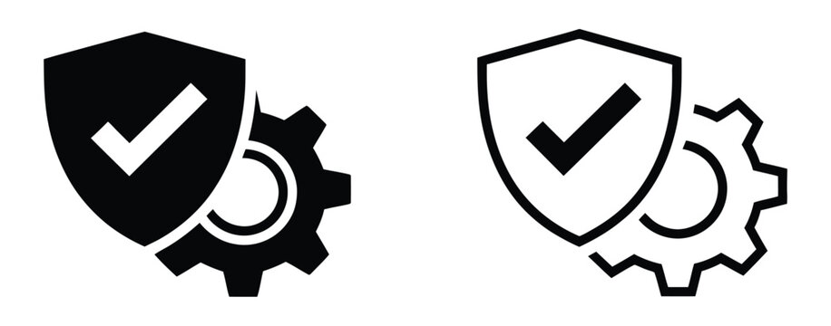 Security Settings Icon Featuring Gear and Checkmark Symbols for Protection and System Configuration Concepts.