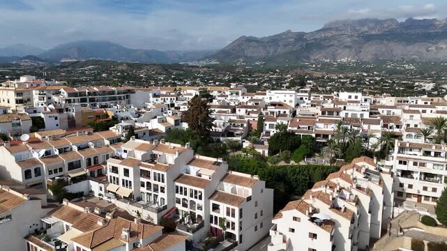 Aerial View of Altea Old Town and Mountains in Spain