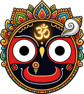 Colorful traditional owl face with om symbol and decorative border isolated on transparent background, Vector