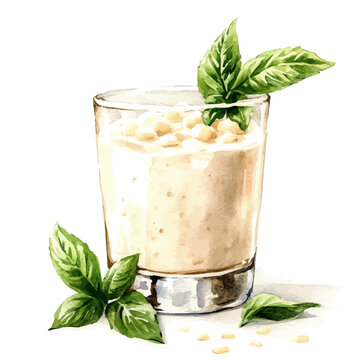 Tapioca Pudding, playful watercolor vector painting with subtle shadowing and soft gradients, isolated on a white background.