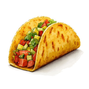 watercolor draw of Taco, isolated on a white background.