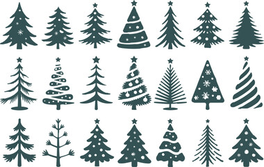 Obraz premium Assortment of stylized christmas trees icons in dark green flat design