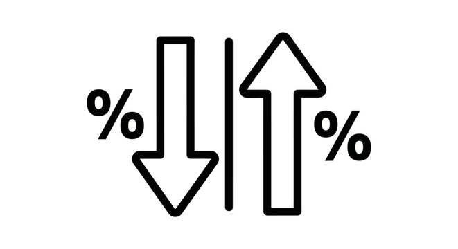 Interest rate percentage icon with up and down arrows, financial market volatility symbol, banking credit and loan cost vector illustration