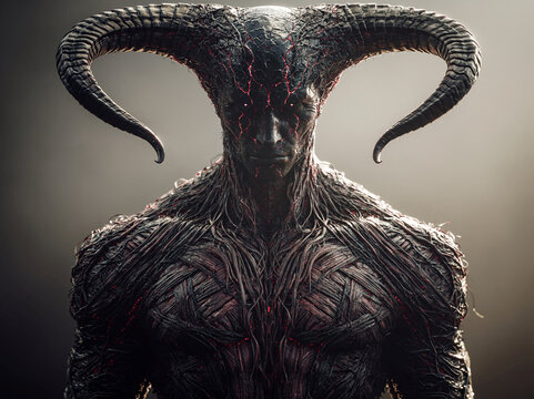 A male demonic entity inspired by Lilith, muscular, tall with horns, no clothing, glossy organic symbiote design, deep black base with dark crimson veins and red fissures, aggressive ex - AI-Generated