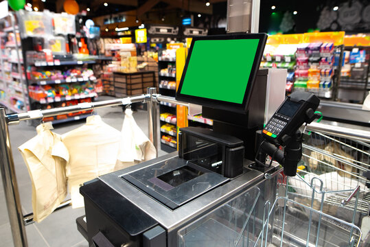 Self-Service Checkout Terminal with Green Screen Mockup