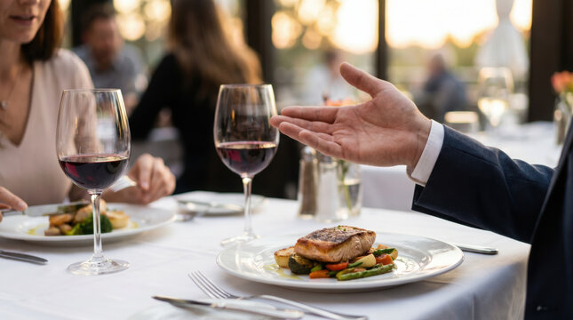 Formal executive dinner setting showcases networking opportunities over delicious meal, with elegant tableware and fine wine enhancing experience
