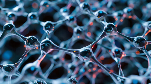 A magnified view of a section of programmable matter revealing its intricate network of interconnected nodes and sensors.