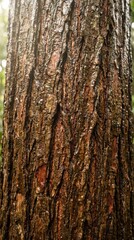 Fototapeta premium Macro close up of wet tropical tree bark texture in rainforest environment, featuring organic patterns, natural moisture, rough wooden surface and ultra detailed earthy botanical aesthetics.