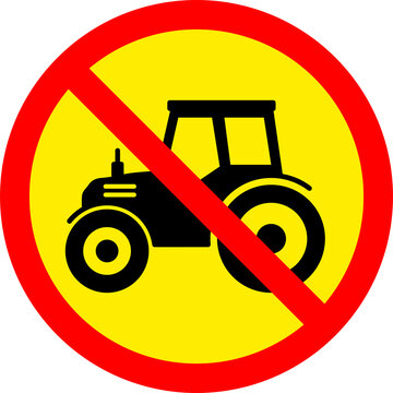 Prohibited tractor sign with red circle isolated on transparent background