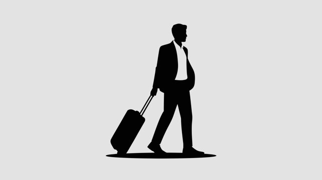 Businessman pulling black suitcase silhouette