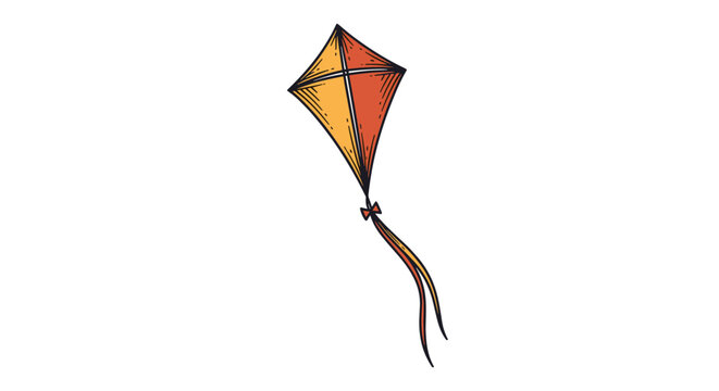Colorful diamond kite with long tail flying in the wind isolated on white background