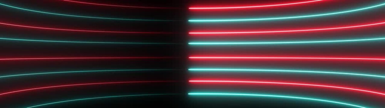 Abstract glowing neon lights blinking lines moving animation. colorful neon line moving on background. Seamless loop animation of glowing neon lines streaming across on black background.