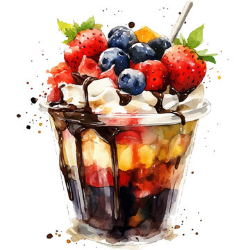 watercolor draw of Parfait, isolated on a white background.