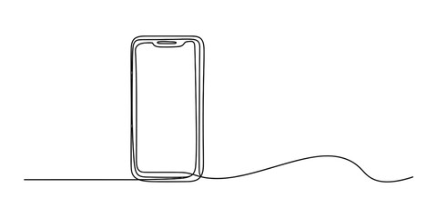 Continuous single line drawing of a smartphone mobile device with a simple screen outline representing modern communication and digital technology Vector, illustration © Continuous Line Art