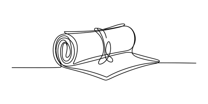 Continuous single line drawing of a rolled paper scroll tied with a ribbon for document certificate diploma or ancient letter message concept art Vector, illustration