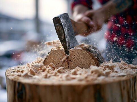 Chopping Wood with an Axe in Action