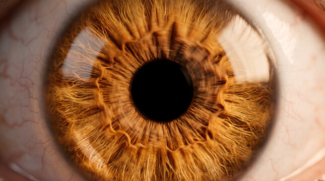 Extreme macro closeup of brown human iris showing radial fiber and vessel detail