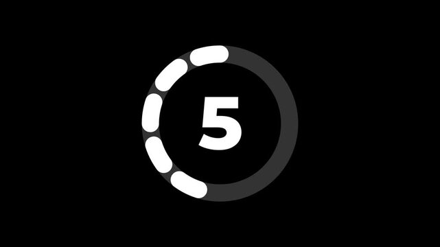 Black background reverse countdown clock showing bold numbers ten to one with dotted radial circle loader graphic element for corporate presentations project.