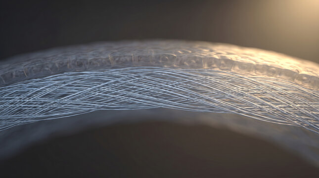 Curved cornea layer with interwoven fiber network under soft warm backlight glow