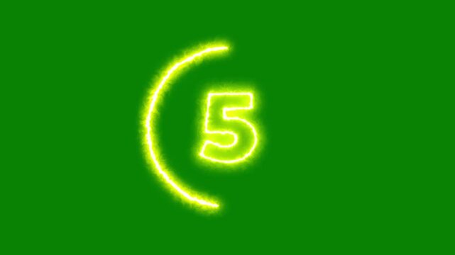 Chroma key green screen neon countdown timer loop 10 to 1 seconds with glowing electric energy circular line effect for modern tech video intro transitions.
