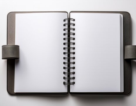 open blank ring binder notebook with empty paper pages creating space for text or design white background